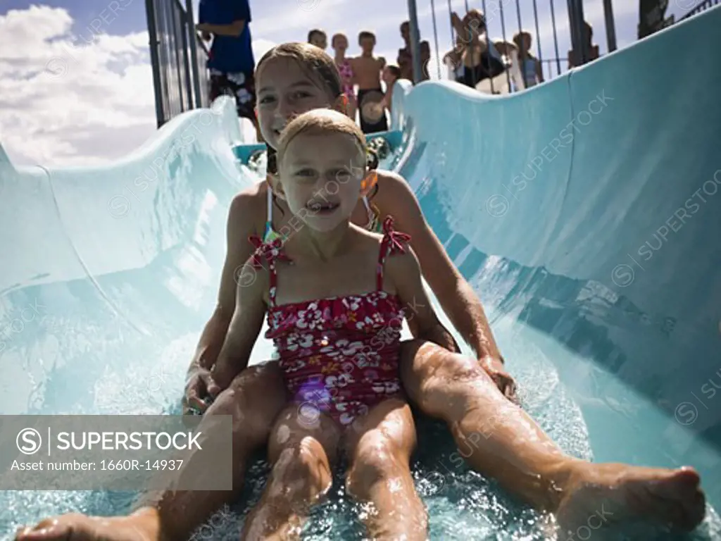 Girls on a waterslide