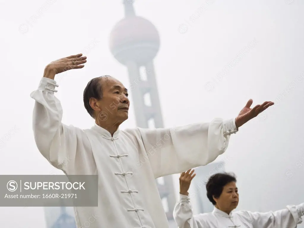 Seniors practicing tai chi.