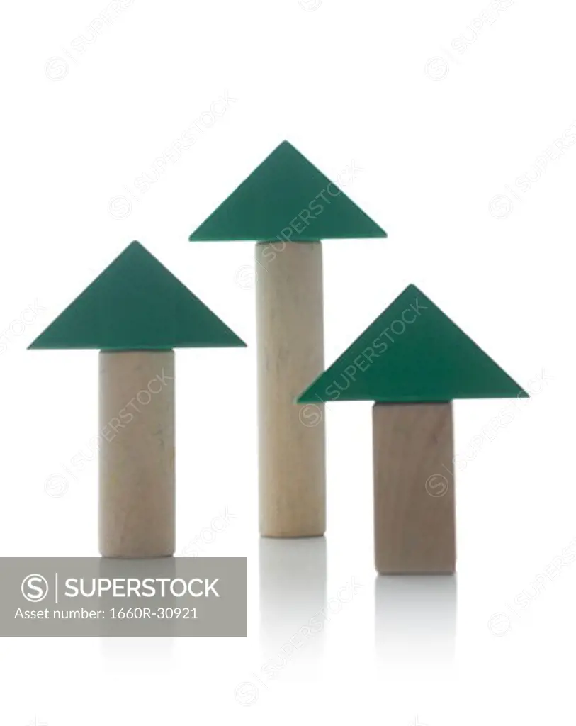 Green triangles on wooden blocks