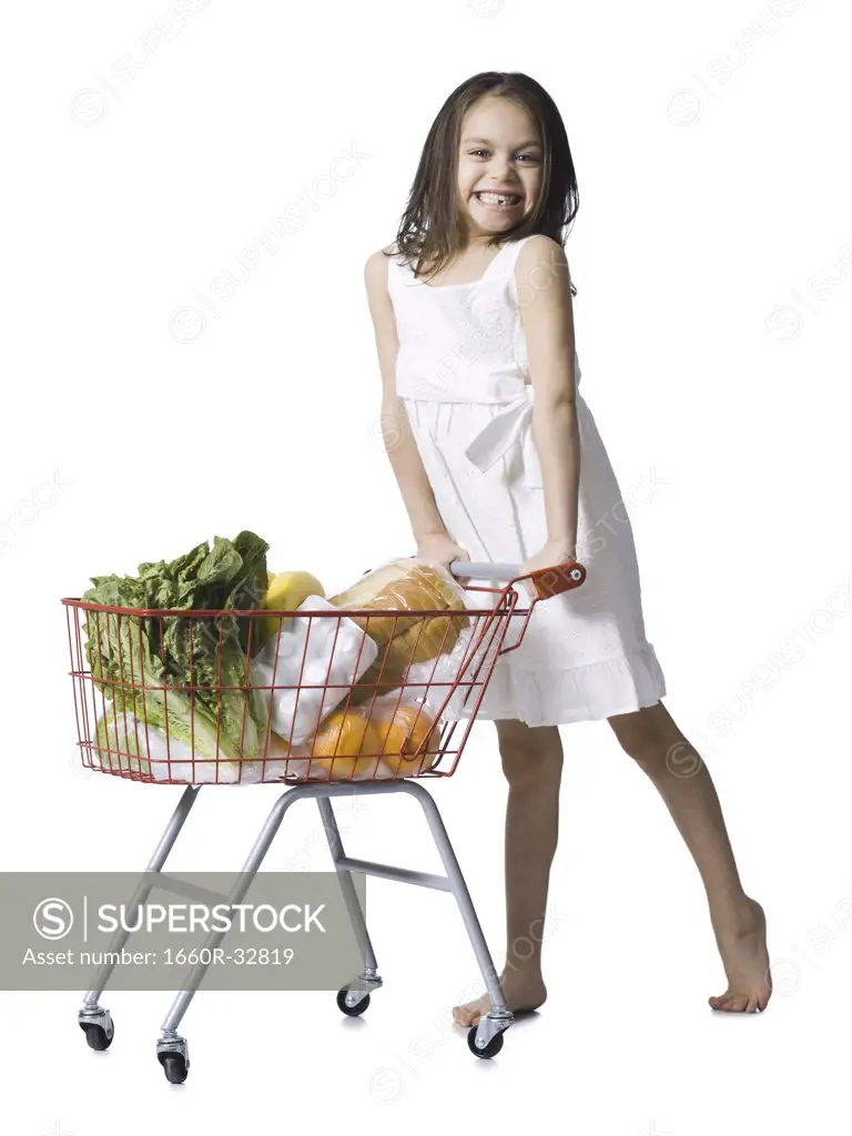 Girl with grocery cart