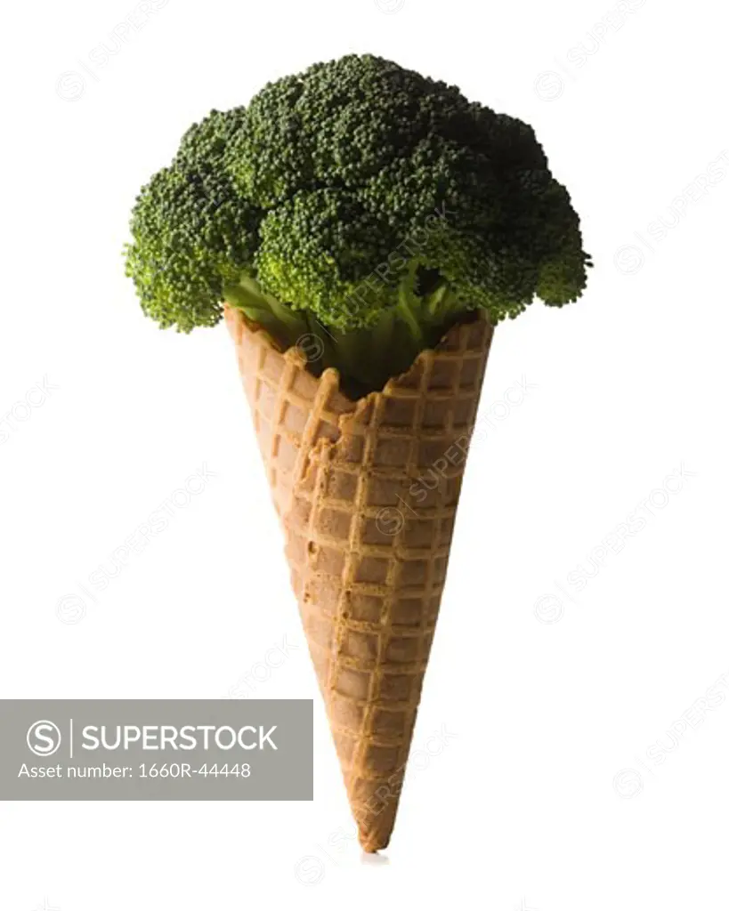 broccoli in a waffle ice cream cone