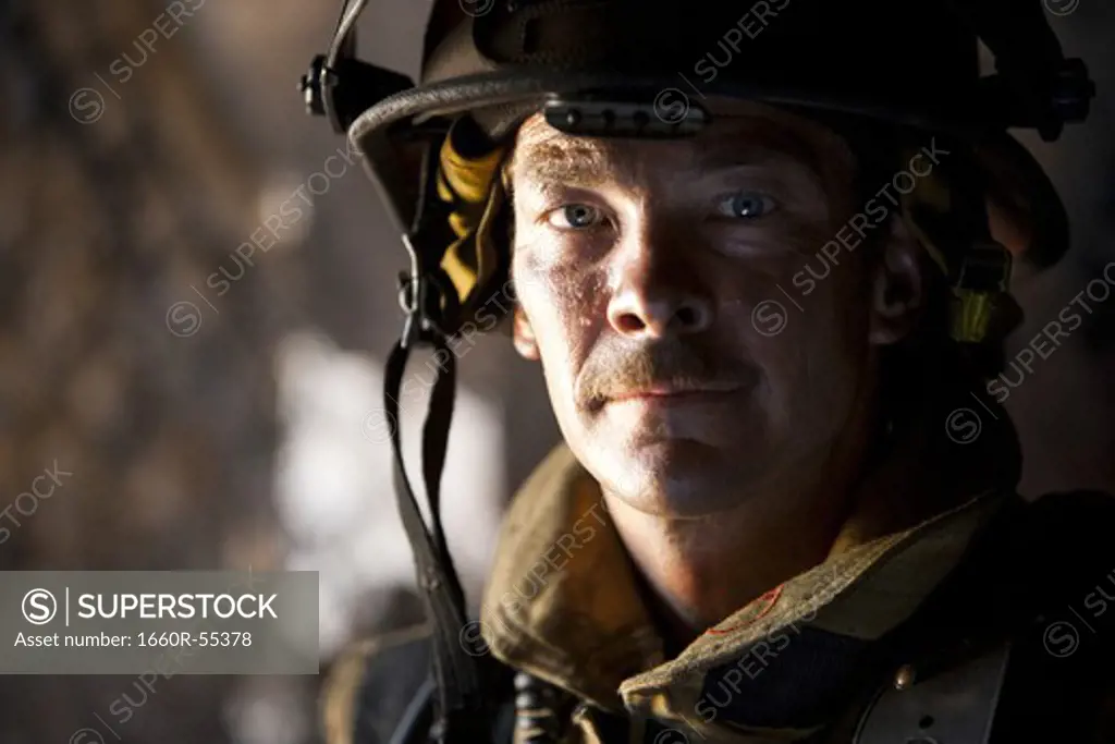 Side profile of a firefighter