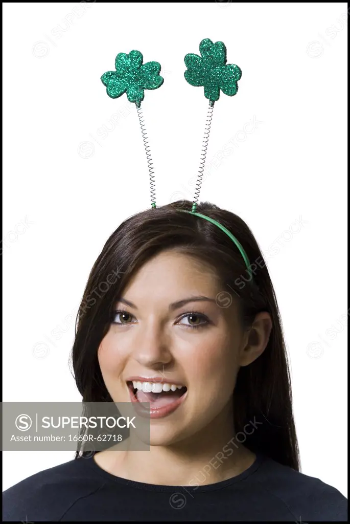 Woman with shammrock antennae