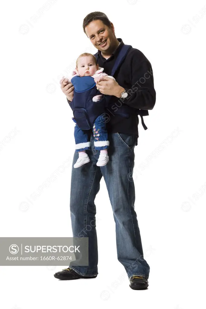 Father with baby in pouch