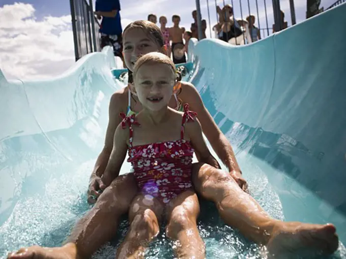 Girls on a waterslide