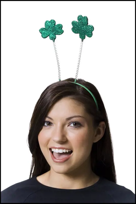 Woman with shammrock antennae