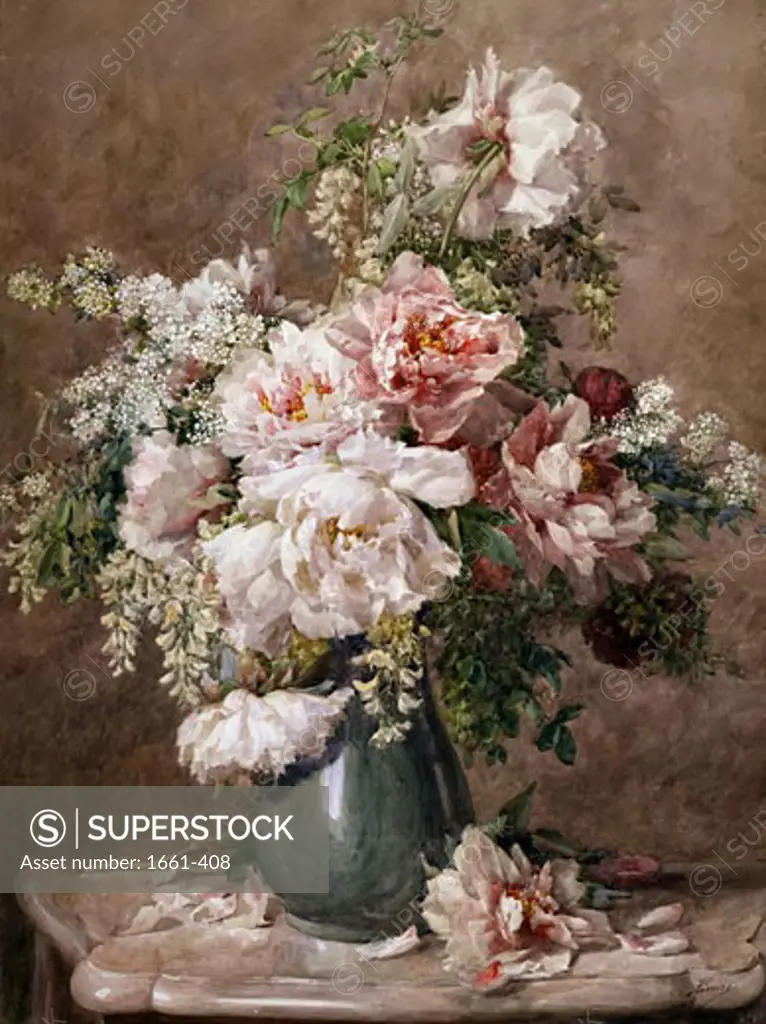 A Still Life of Peonies and Roses Francois Rivoire (1842-1919 French)