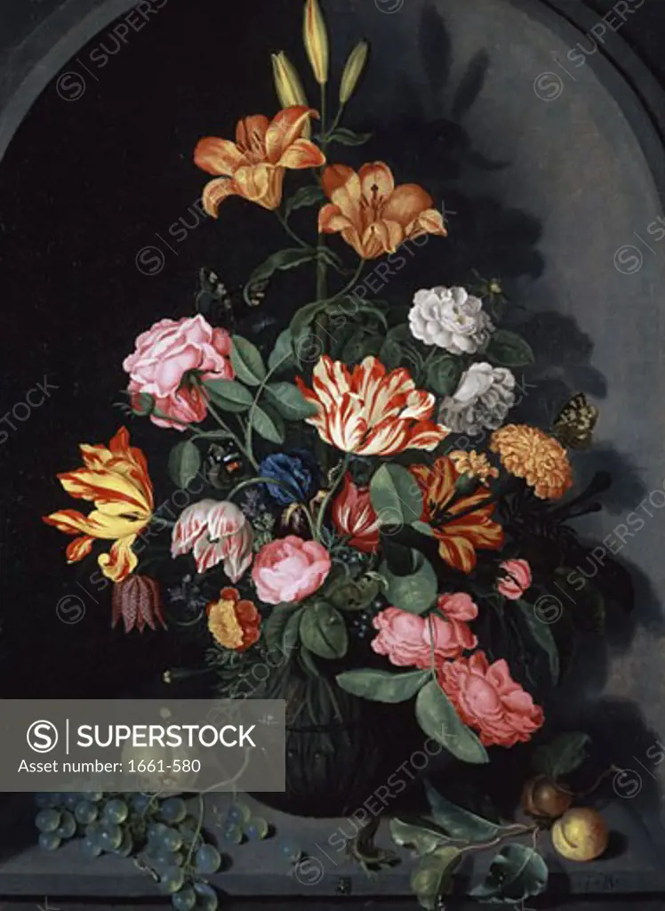 A Still Life of Flowers in an Alcove Joannes Busschaert (ca.1610-af.1628 Dutch)