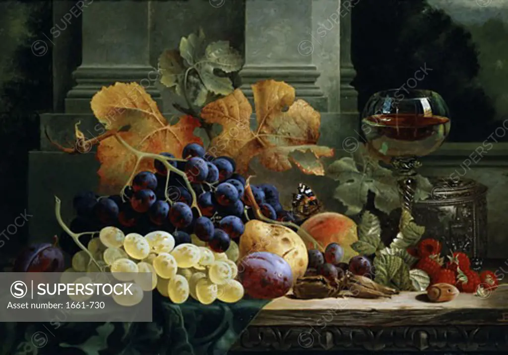 Still Life of Fruit and Butterfly Edward Ladell (1821-1886 British)