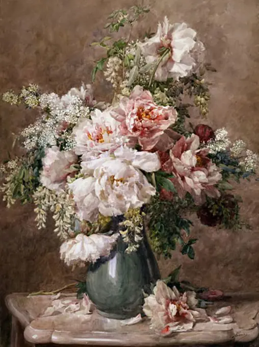 A Still Life of Peonies and Roses Francois Rivoire (1842-1919 French)