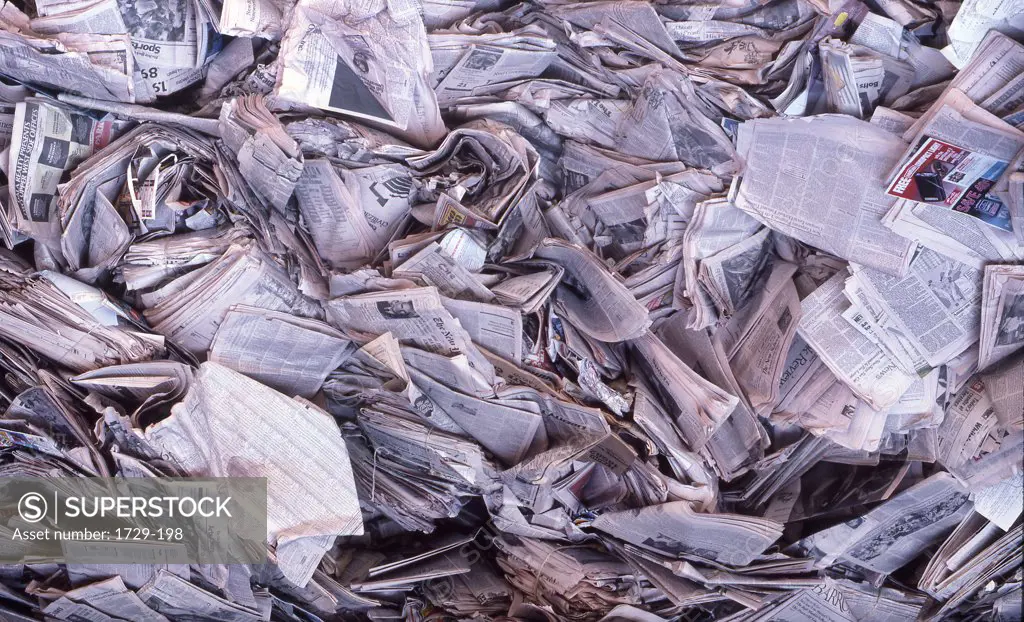 Newspapers in a recycling center