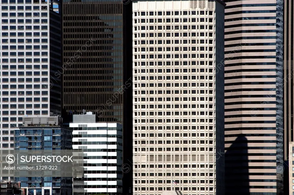 USA, Washington State, Seattle, View of detail of group of buildings in downtown