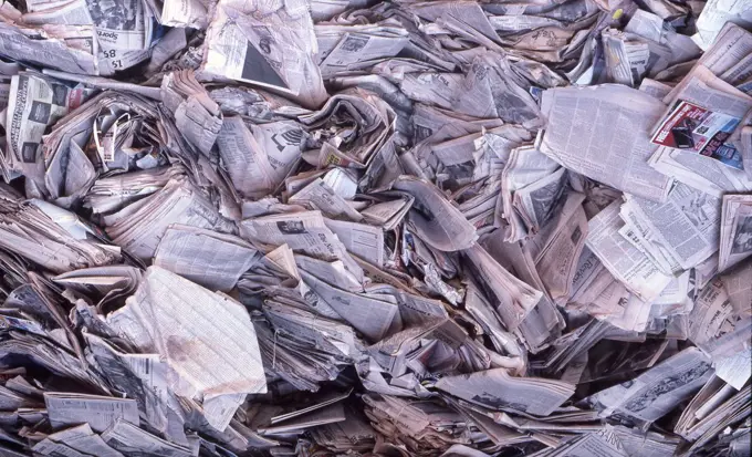 Newspapers in a recycling center