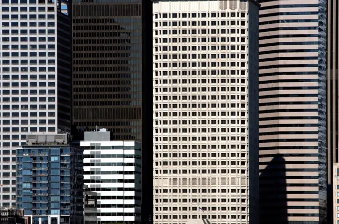 USA, Washington State, Seattle, View of detail of group of buildings in downtown