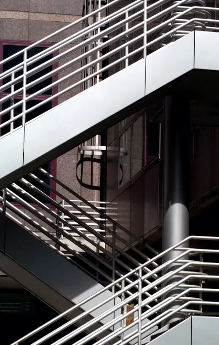 Low angle view of steel staircase outside a building, New York City, New York State, USA