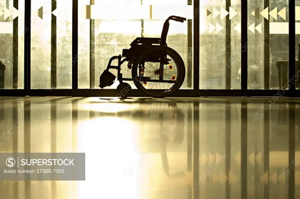 Wheelchair in a corridor of a hospital