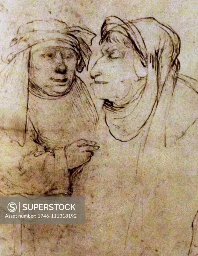 Sketch titled the Study of Two Heads. By Hieronymus Bosch (1450 - 1516) Netherlandish Painter. Dated 15th Century