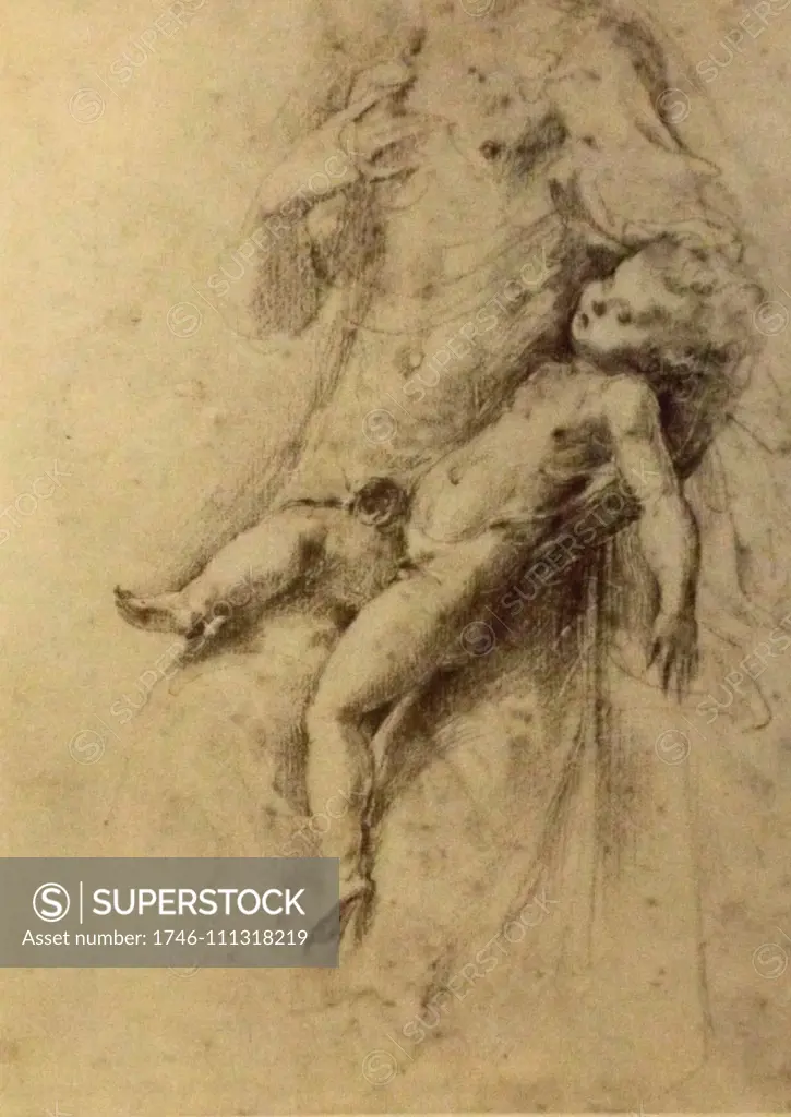 Incomplete sketch of the study of the Madonna del Collo Lungo in the Palazzo Pitti, Florence by Parmigianino (1503 - 1540) Italian Mannerist Painter and Printmaker. Dated 16th Century