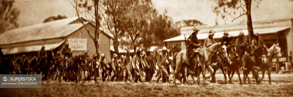 rebel Afrikaner forces led by General Christian De Wet take part in the Maritz Rebellion which broke out in 1914. He was defeated at Mushroom Valley by General Botha on 12 November 1914, taken prisoner by Colonel Brits on 1 December, and sentenced to a term of six years imprisonment