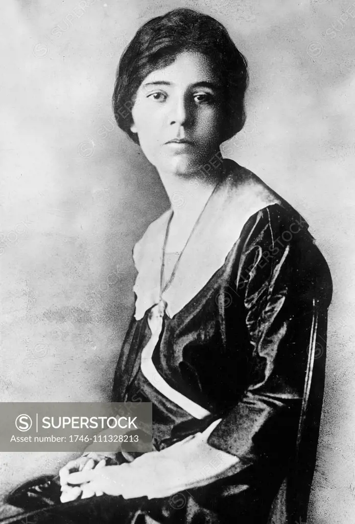 Alice Paul, 1919. Born 1885 died 1977. American feminist and social reformer, born into a Quaker family in Moorestown, New Jersey. She was educated at Swarthmore College and Pennsylvania University, where she gained a PhD in 1912. She spent some years in England, becoming involved in the militant branch of the suffrage movement and was arrested several times and imprisoned. From 1912, back in the USA, she formed the Congressional Union for Woman Suffrage. Her forceful personality attracted wide 