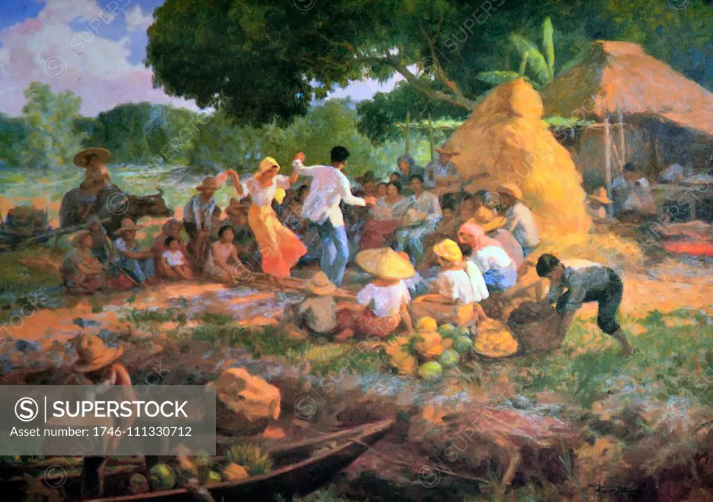 Fernando C. Amorsolo, Tinikling, 1960, Oil on canvas.