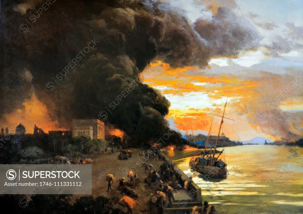 Fernando C. Amorsolo, Burning of Manilla, 1942. Oil on canvas.