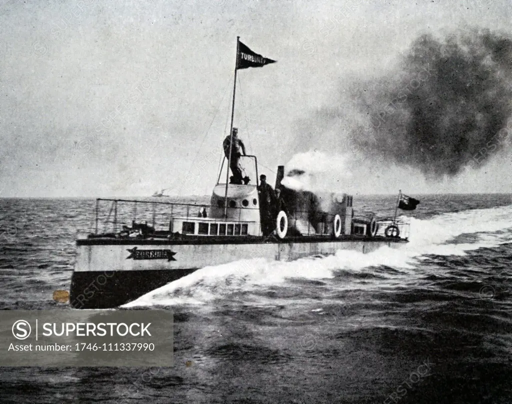 Photograph the Turbinia, the first steam turbine-powered steamship. Dated 20th century