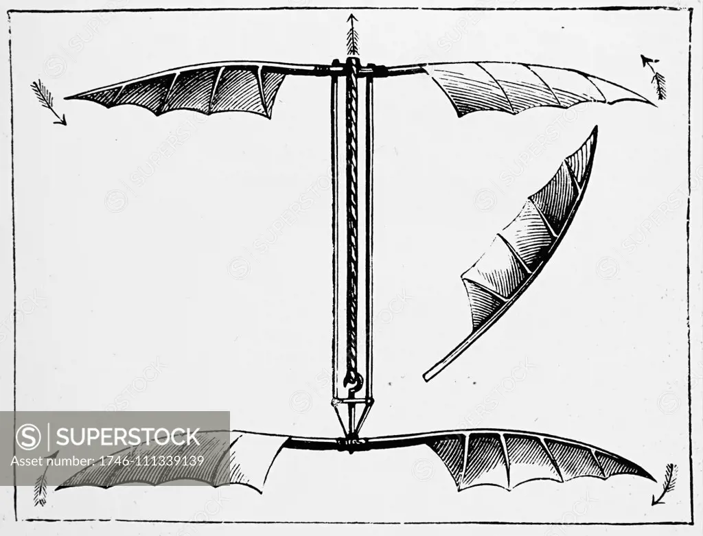 Alphonse Pénaud's helicopter, driven by twisted rubber bands. Alphonse Pénaud (1850-1880) a French aviation designer and engineer. Dated 19th Century