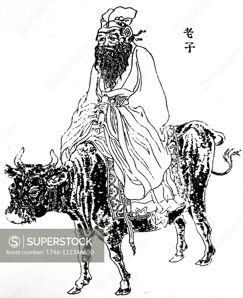 Illustration depicting Laozi (604 BC- 531BC) an ancient Chinese philosopher, founder of Taoism and writer. Dated 6th Century BC