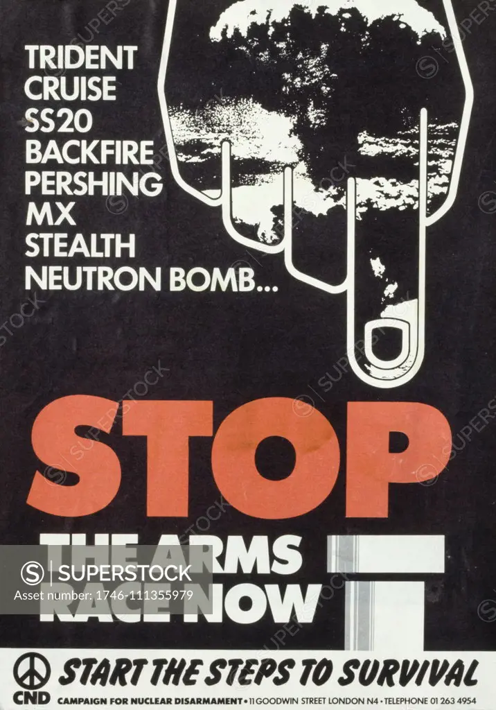 British CND (campaign for nuclear disarmament) anti-nuclear weapons peace poster 1981, produced during the Cold War