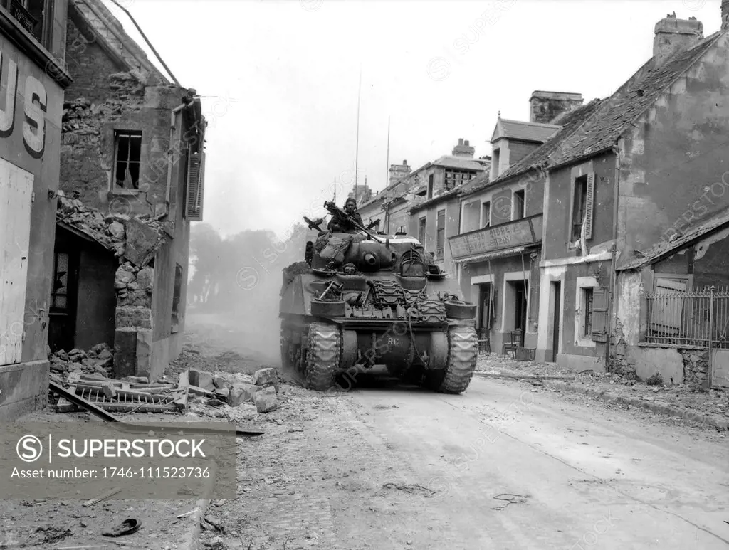 Photograph of an M4 Medium Tank in Normandy