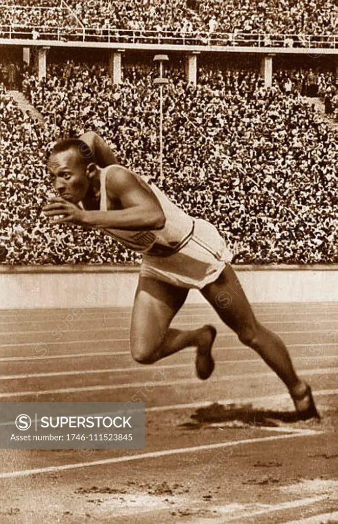 James Cleveland 'Jesse' Owens at the 1936 Olympic Games. He was an American track and field athlete and four-time Olympic gold medallist.