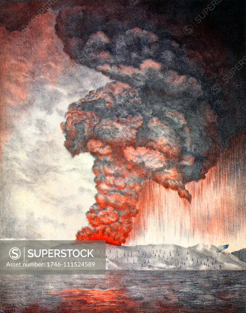 An 1888 depiction of the 1883 eruption of Krakatoa; in the Dutch east Indies (Indonesia).