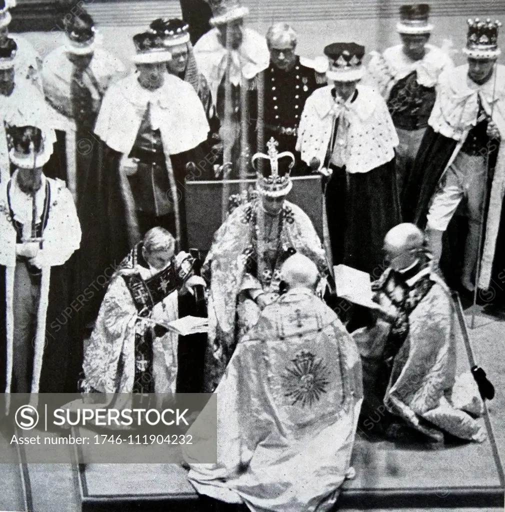 Photograph of King George VI (1895-1952) immediately after the Queen's Coronation. Dated 1937