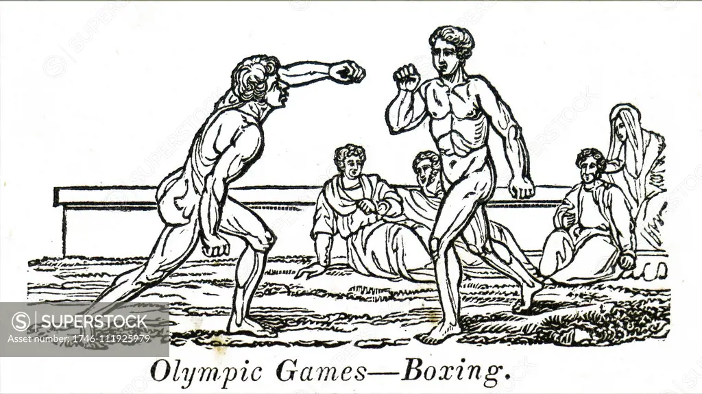 Engraving depicting boxers in ancient Olympic Games. Dated 19th century