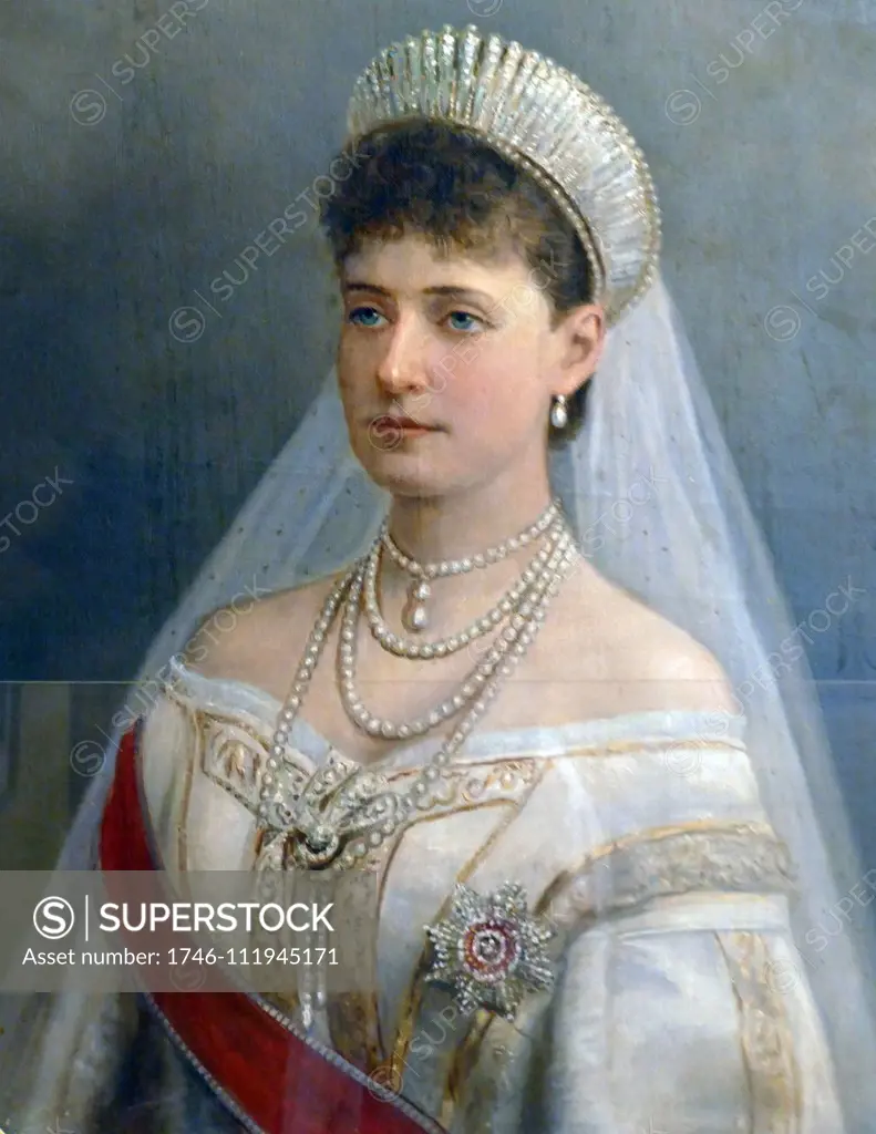 Portrait of the Tsarina of Russia, Alexandra of Russia. Alexandra Feodorovna (1872 - 17 July 1918) was Empress of Russia as the spouse of Nicholas II--the last ruler of the Russian Empire; from their marriage on 26 November 1894 until his forced abdication on 15 March 1917