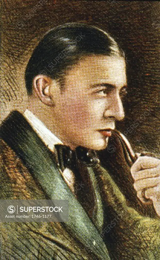 Sherlock Holmes, the detective created by Arthur Conan Doyle in the 1890s, as portrayed by the early English film star, Clive Brook.