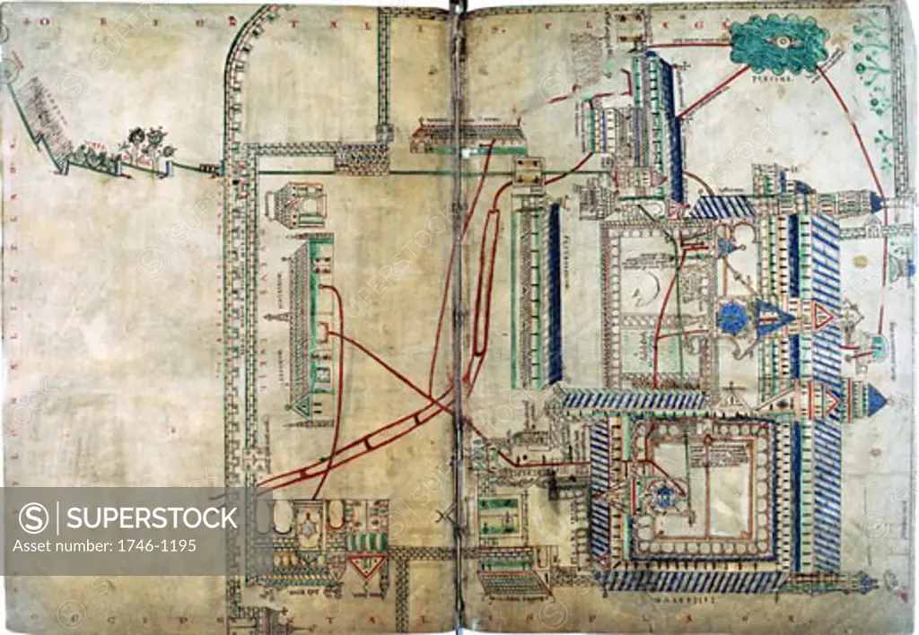 Eadwine Psalter c.1150-1160. Ground plan of Canterbury Cathedral. Trinity College Library, Cambridge