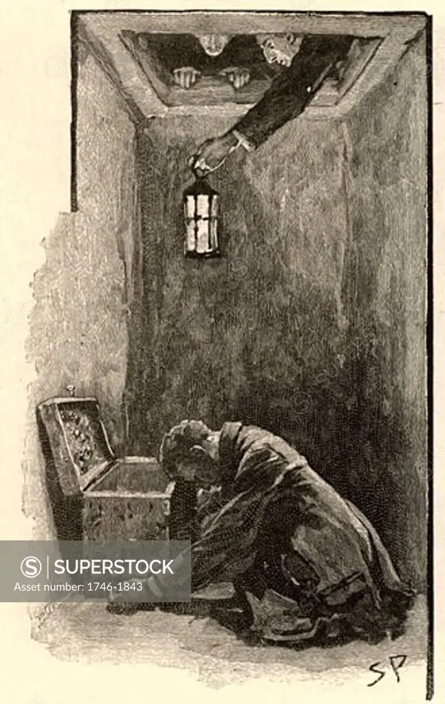 Brunton having solved the Musgrave Ritual and found the treasure, is entombed and left to die From "The Adventure of the Musgrave Ritual" By Sir Arthur Conan Doyle, Published in Strand Magazine in 1893 Sidney Paget (1860-1908 English)