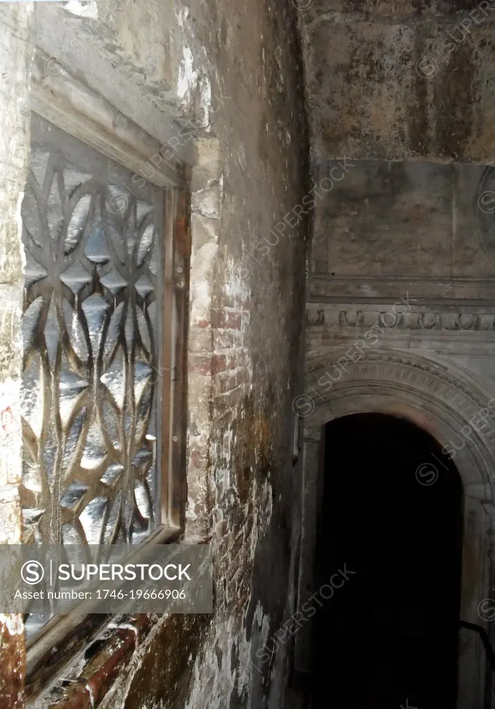 View inside the Bridge of Sighs at the Doge's Palace, Venice, Italy