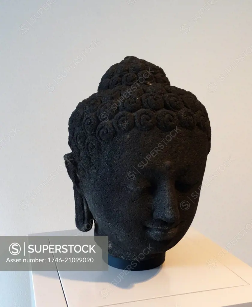 Volcanic Stone Buddha Head. Indonesian. Dated 9th Century