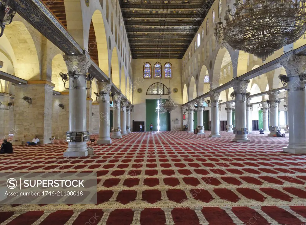 Prayer mat in the Al-Aqsa Mosque: the third holiest site in Islam and is located in the Old City of Jerusalem.