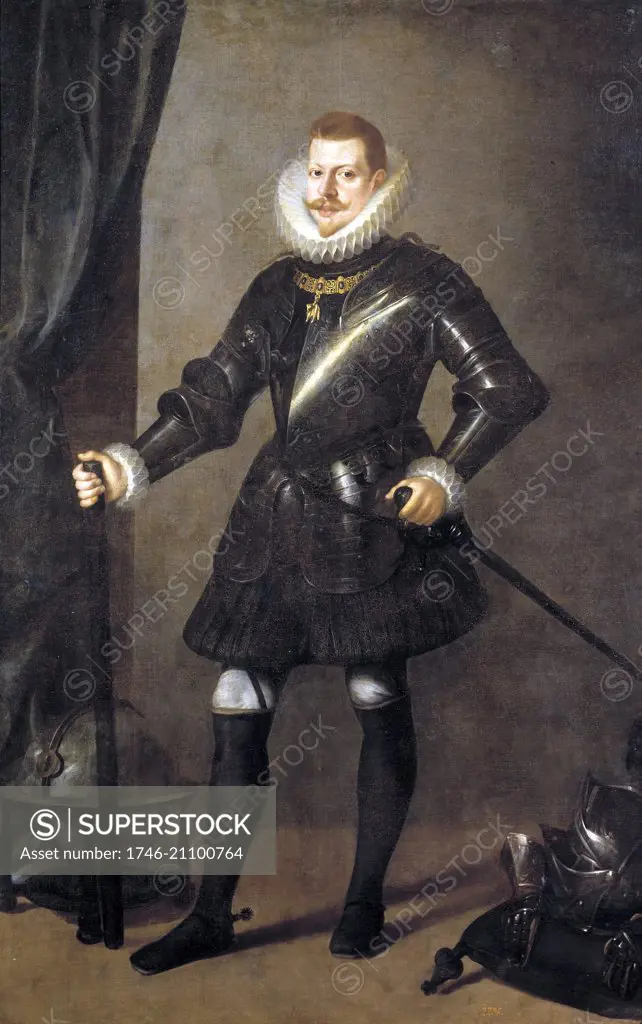 Portrait of Felipe III of Spain by Pedro Antonio Vidal. Dated 16th Century