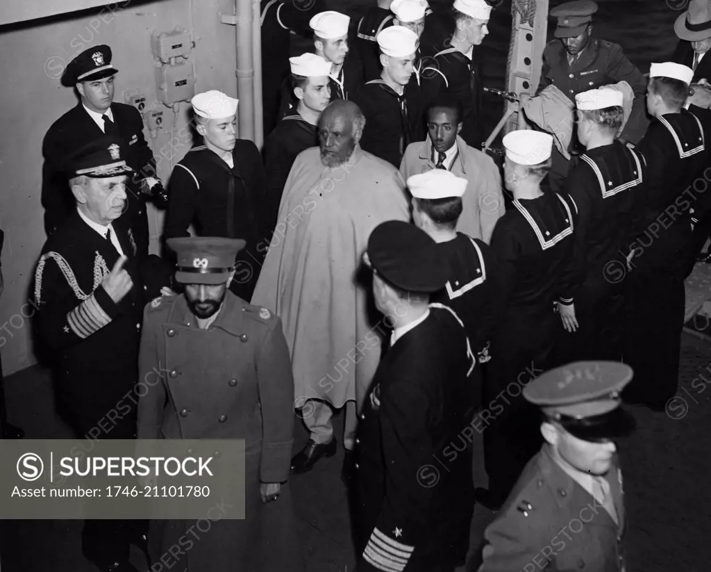 Visit of Emperor Haile Selassie of Ethiopia on USS Quincy in Great Bitter Lake, Egypt 1945