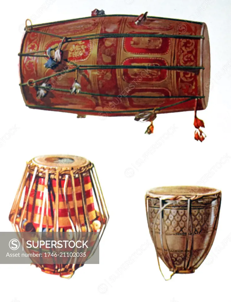 Indian Drums. These painted instruments consisted of a wooden drum, an earthenware one and a Tam-tam. The instruments were used rhythmically and were said to occupy a place on the border between music and sheer noise.