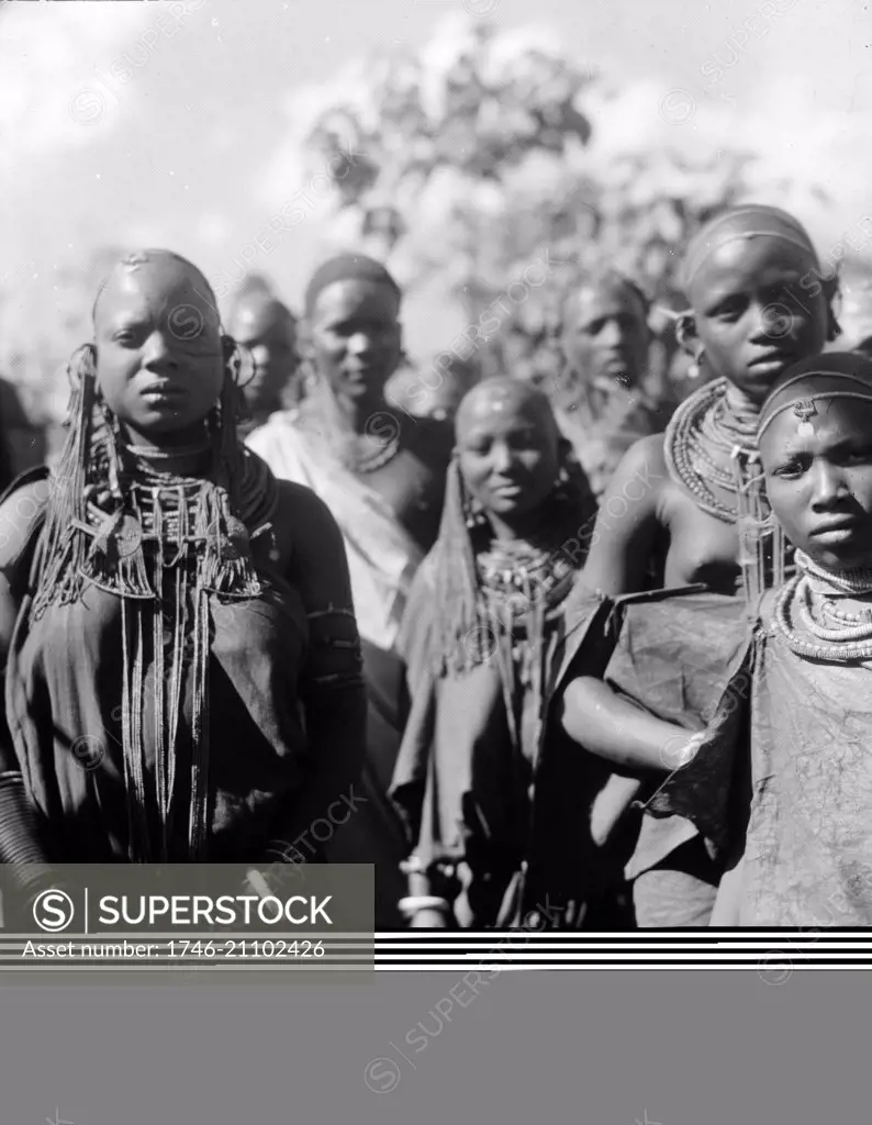 Tanganyika (Tanzania). Arusha. Masai girls and women at the wedding 1936