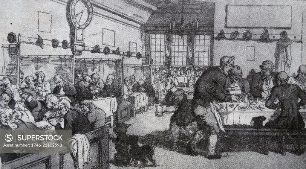 Lloyd's Coffee House, Lombard Street, London. Here businessmen and people seeking 'insurance' met. This was the beginning of Lloyds insurance. 1733