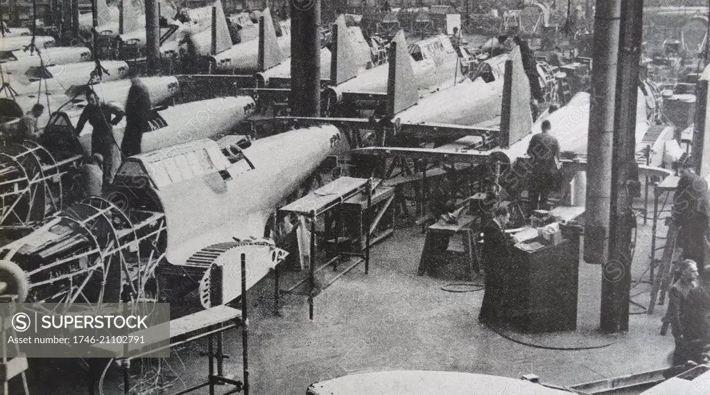 Photograph of the construction of British bomber planes. Dated 1939