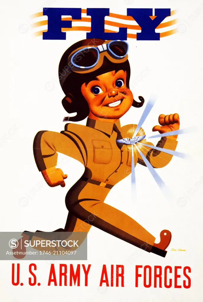 Fly - U.S. Army Air Forces 1942 Poster showing a pilot wearing shining wings on his chest.