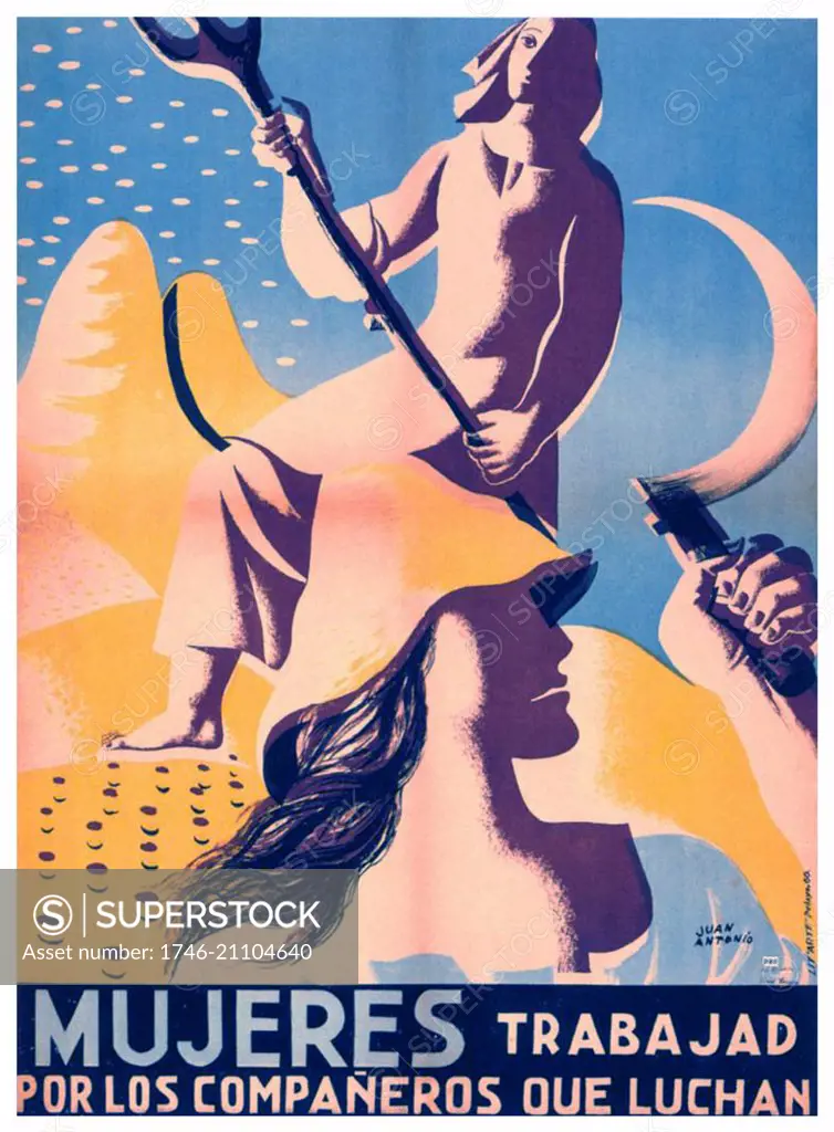 Spanish Civil War republican propaganda poster depicting women farm labourers